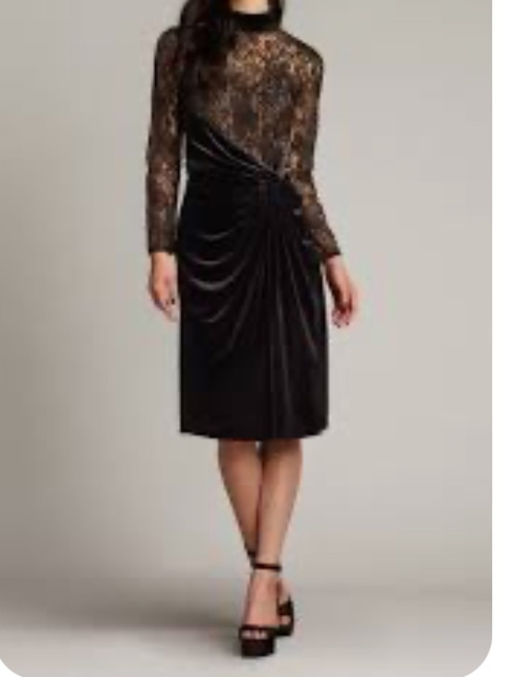 NEW Tadashi Shoji Tatis Long-Sleeve Velvet Dress in Black and Nude.